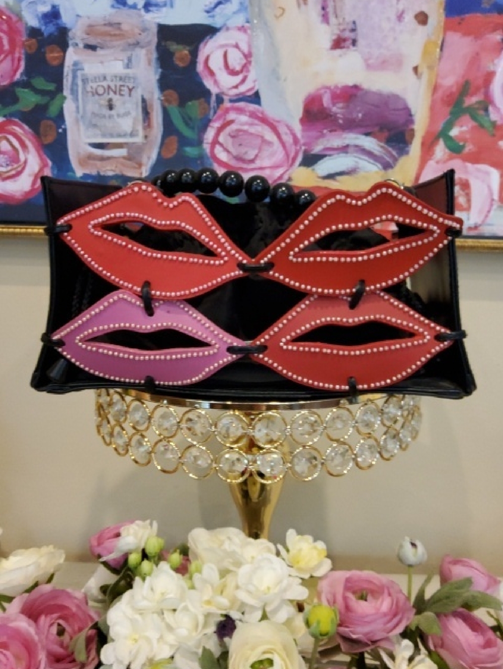 Boutique Red & Pink Kissy Lip Handbag